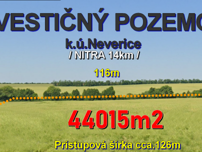 EXKLUZÍVNE: Investičný pozemok cca. 44015m2, k.ú.Neverice /Nitra 14km/