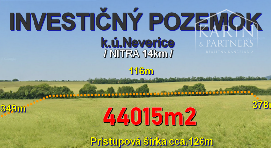 EXKLUZÍVNE: Investičný pozemok cca. 44015m2, k.ú.Neverice /Nitra 14km/
