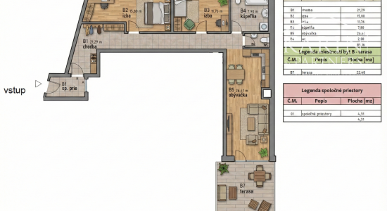 KOMPLETNE ZREKONŠTRUOVANÝ PRIESTRANNÝ 3I BYT S ROZĽAHLOU TERASOU