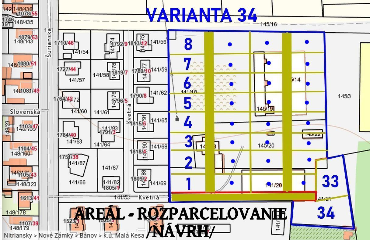 Areál vhodný na pozemky na individuálnu bytovú výstavbu (RD)