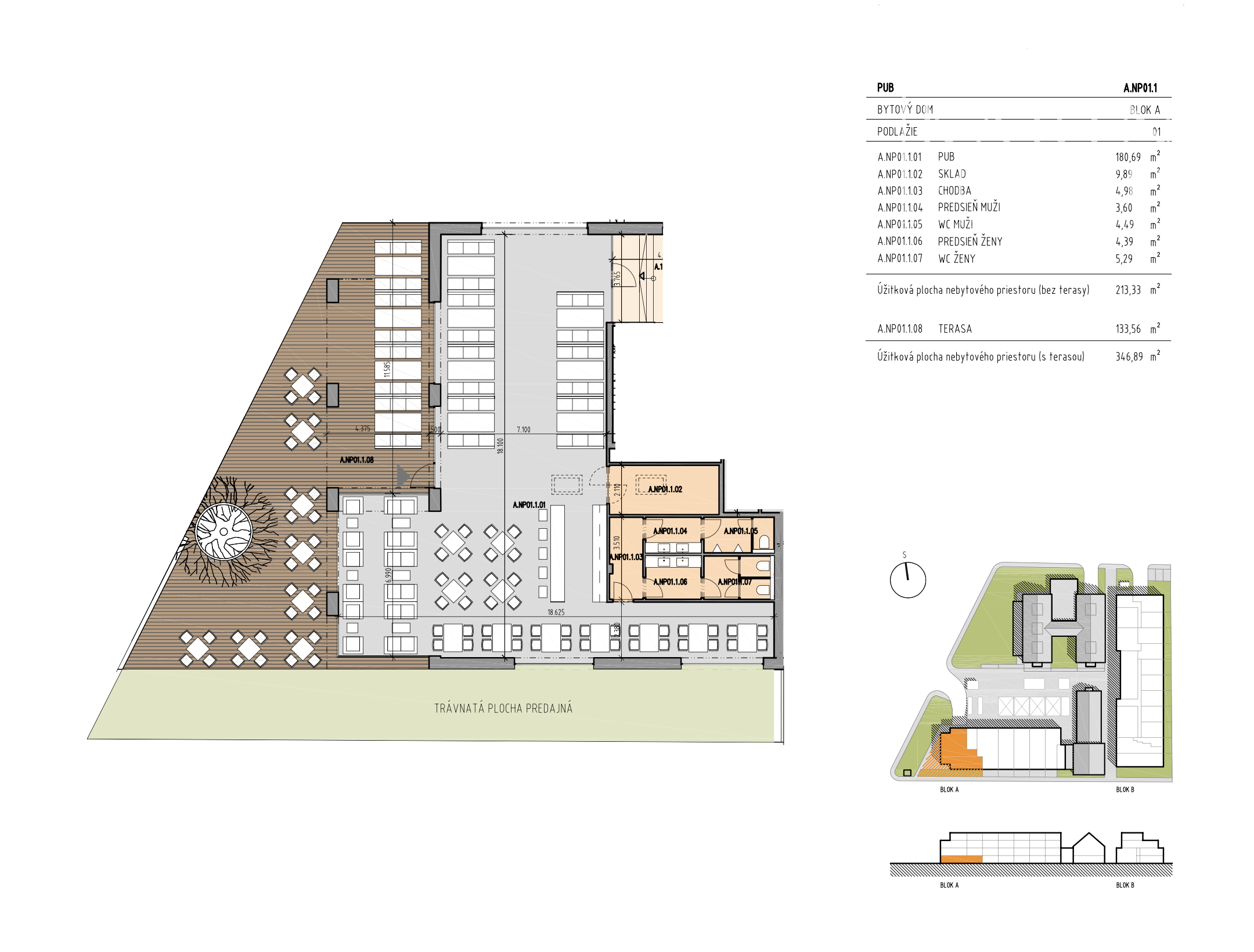 NA PREDAJ OBCHODNÝ PRIESTOR S TERASOU V PROJEKTE DVE SÝPKY, BRATISLAVA JAROVCE, CENA S DPH: 560.675 €