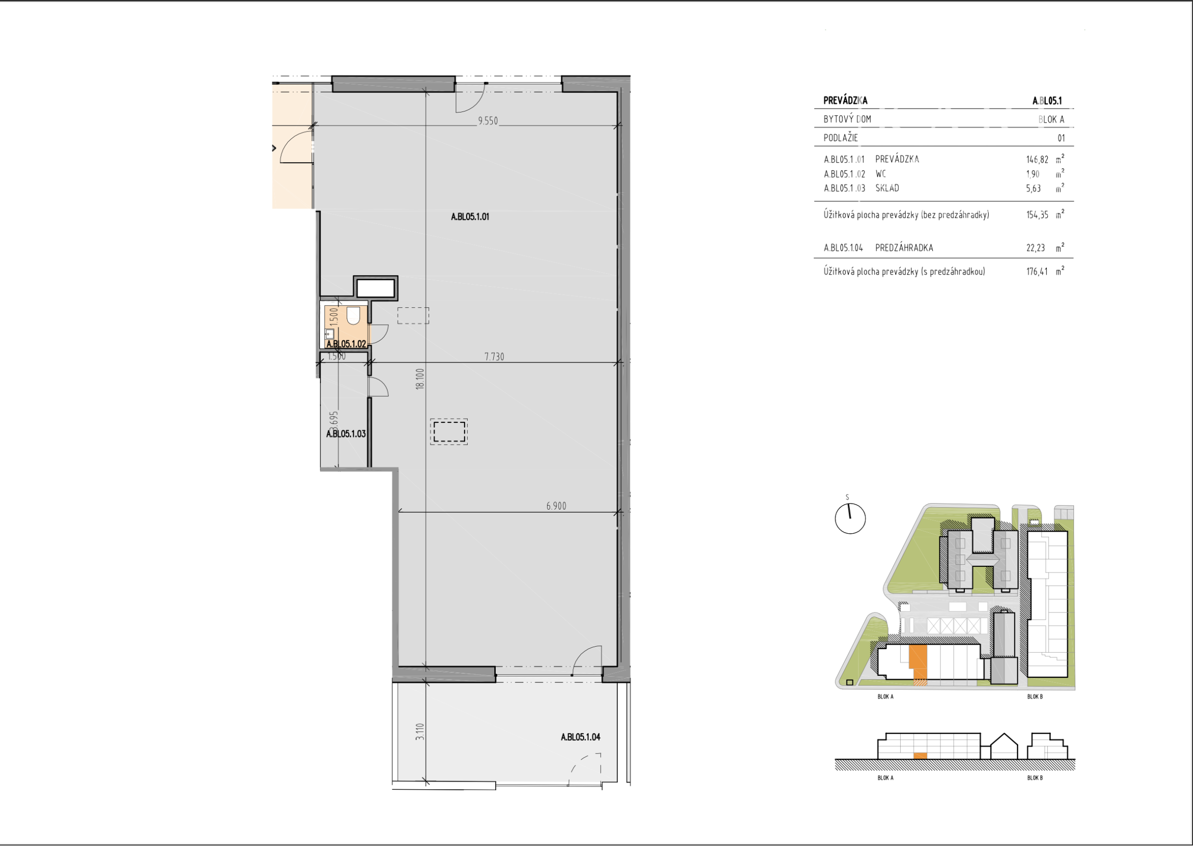 NA PREDAJ OBCHODNÝ PRIESTOR S PREDZÁHRADKOU, V PROJEKTE DVE SÝPKY, BRATISLAVA JAROVCE, CENA S DPH: 328.000 €