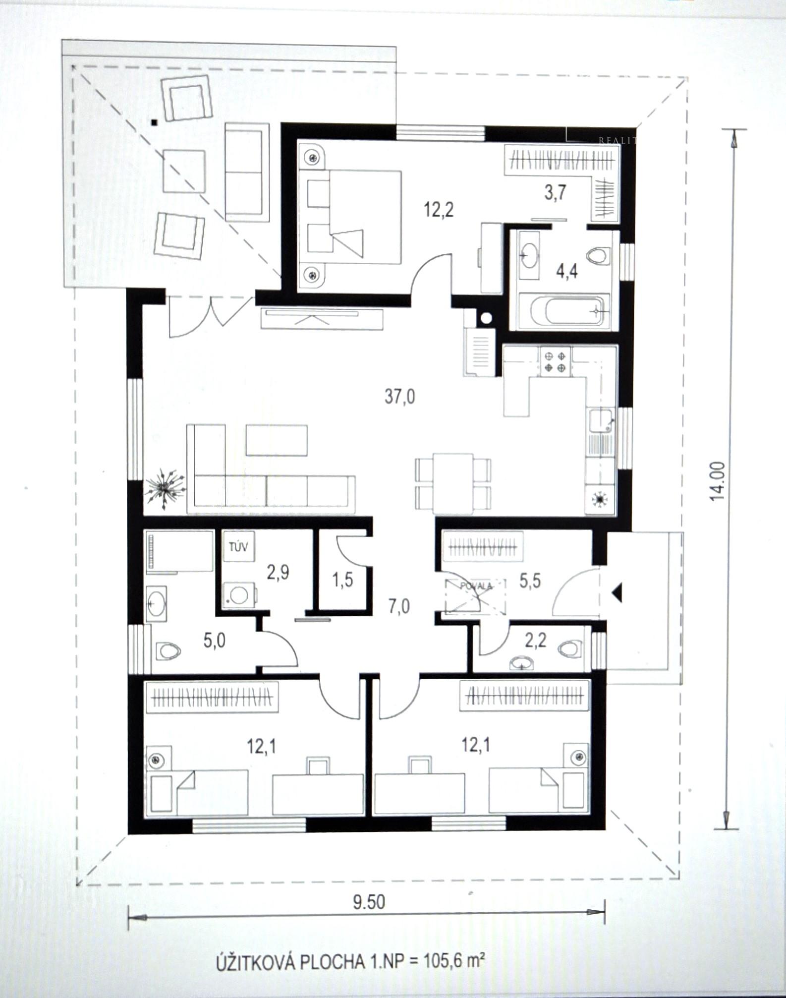 Predaj - Rodinný dom 4 izbový ,, Typ Bungalov " v obci Láb - okr. Malacky