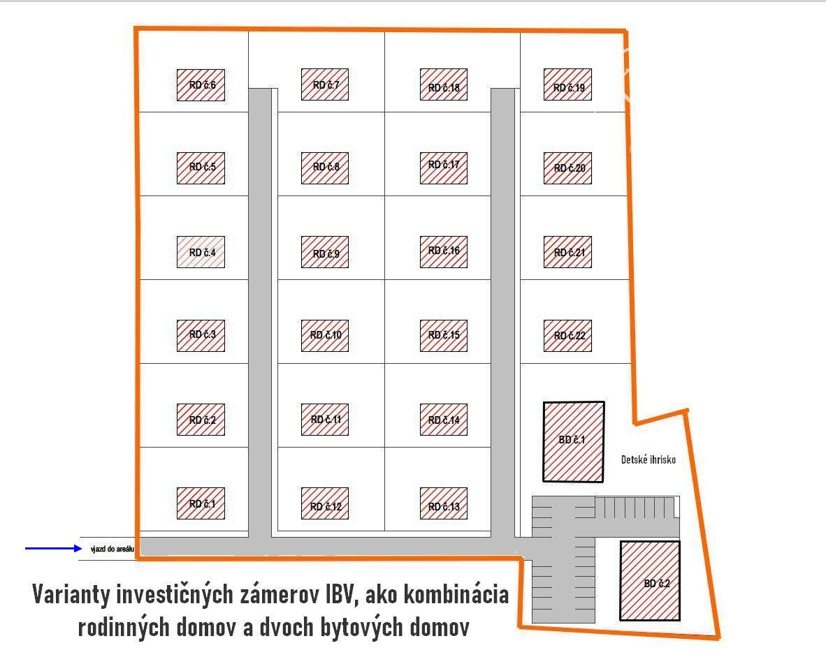 Areál vhodný na pozemky na individuálnu bytovú výstavbu (RD)