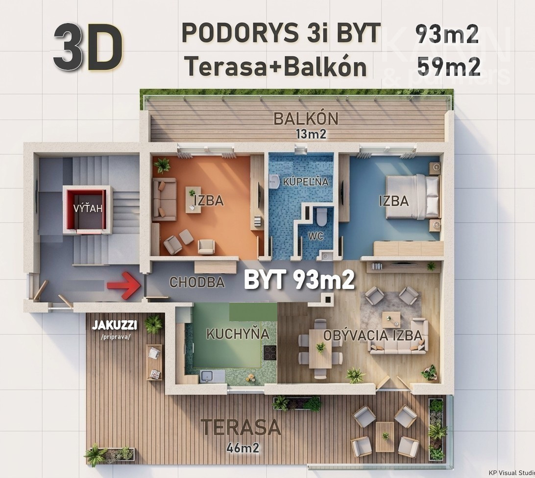 EXKLUZÍVNY luxusný veľkometrážny 3i byt s veľkou terasou