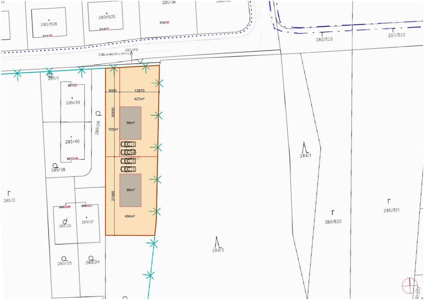 Rovinatý stavebný pozemok 1 116 m2, všetky IS, možnosť rozdelenia na 2 pozemky