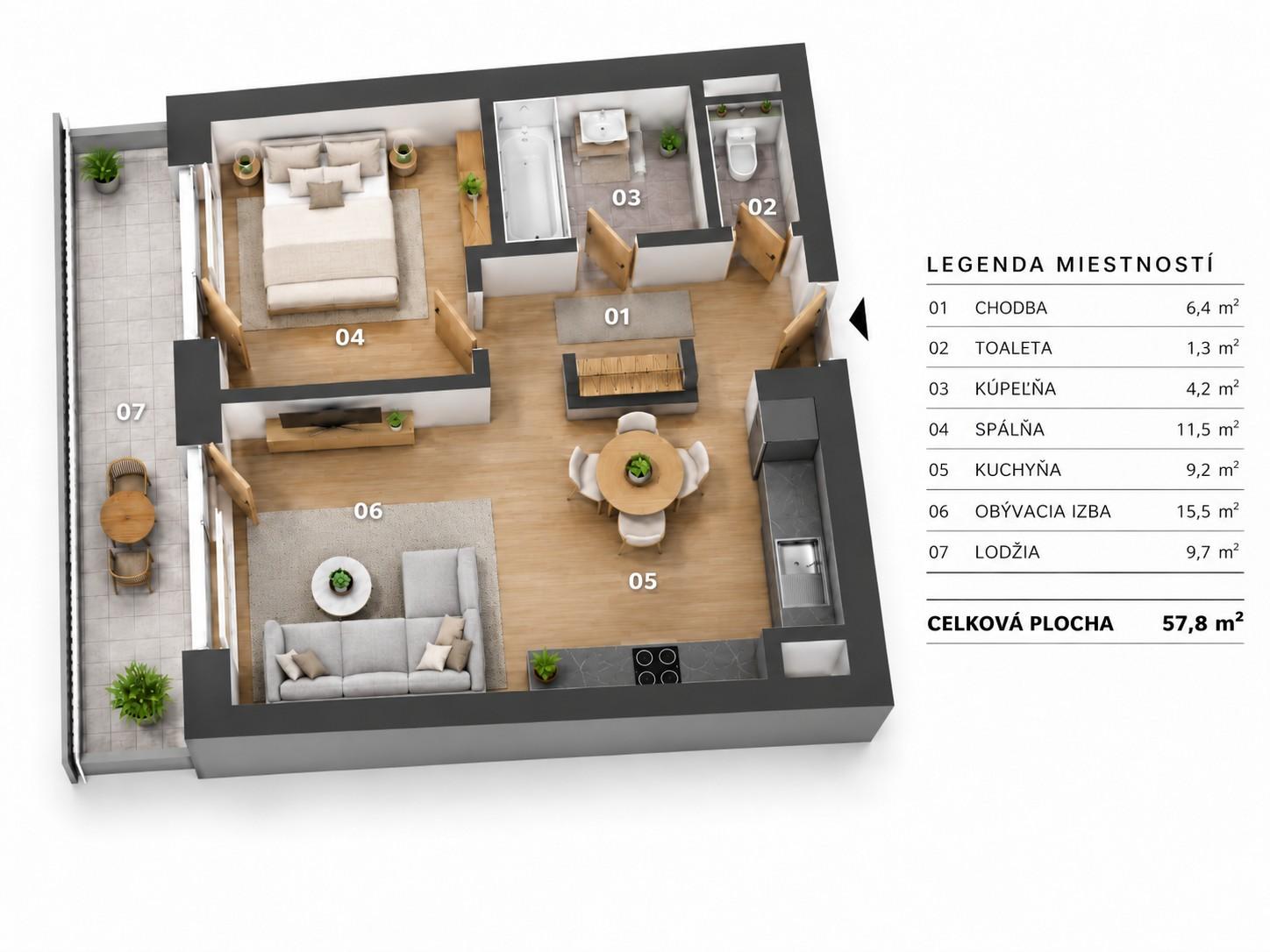 SLNEČNICE VILADOMY- 2-IZBOVÝ BYT S VEĽKOU LODŽIOU A PARKOVANÍM